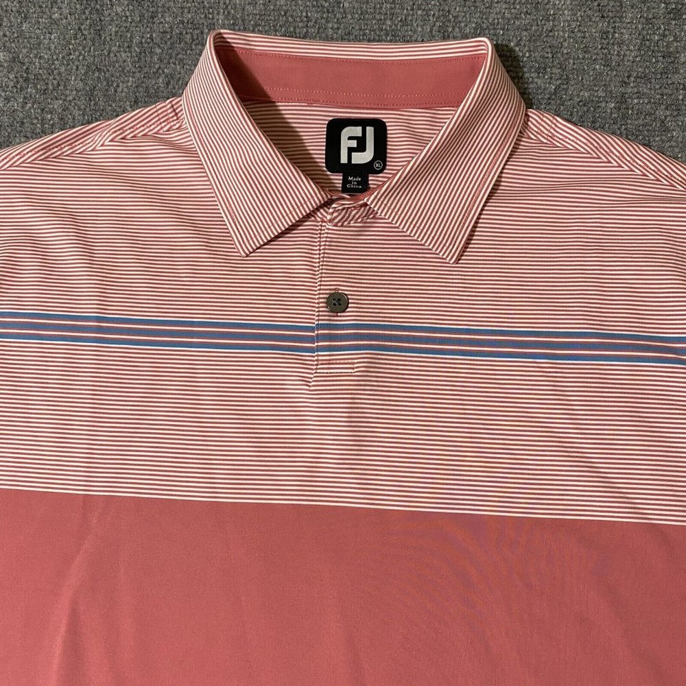 Footjoy Polo Golf Shirt Mens XL Salmon Short Sleeve Poly Stretch - Picture 2 of 10